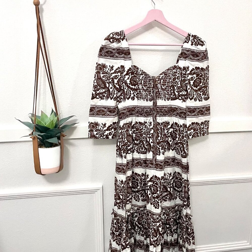 NWT Cara Cara Blue Hill Linen Printed Midi Dress Burgundy Women’s Size 2 - Picture 7 of 10